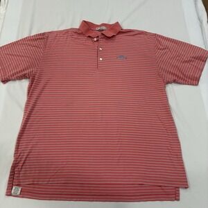 Peter Millar Mens‎ Large Pink Blue Striped Pima Cotton Polo Golf Shirt Golf Logo